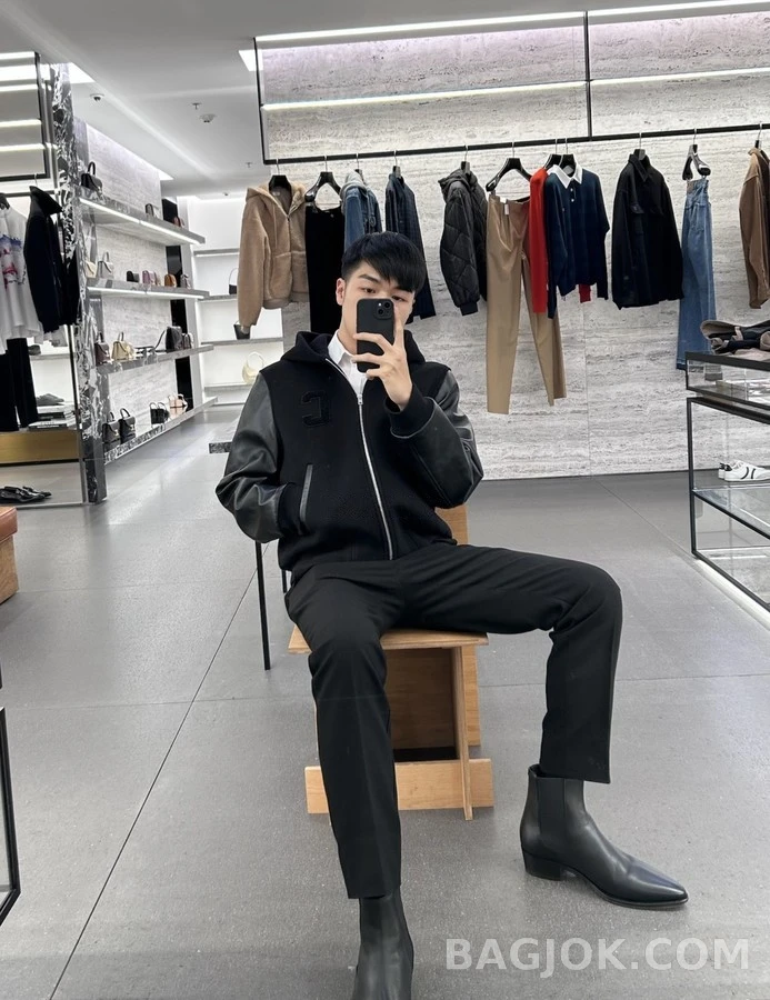 셀린느 셀린느 C 레터링 레더 후드 집업 상세 이미지