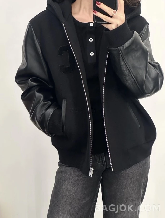 셀린느 셀린느 C 레터링 레더 후드 집업 상세 이미지