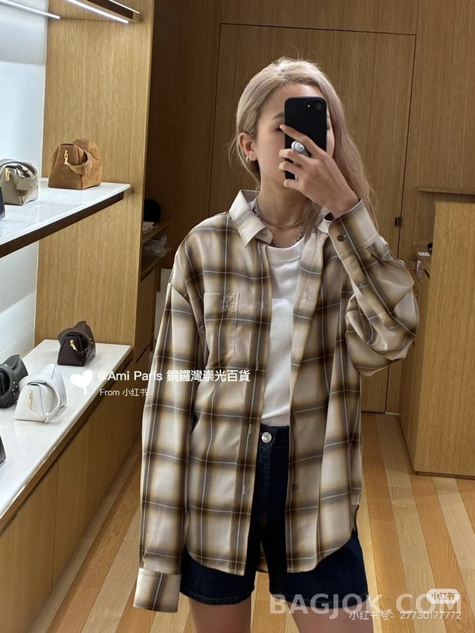 아미 아미 체크 자수 셔츠 상세 이미지