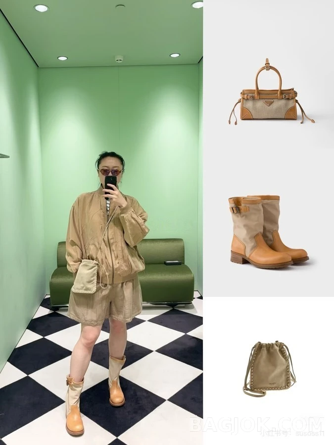프라다 프라다 캔버스 가죽 버클 부츠 상세 이미지