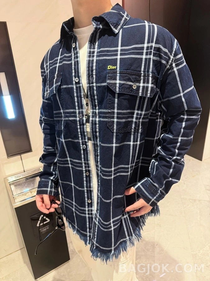 디올 디올 격자무늬 프린지 셔츠 상세 이미지