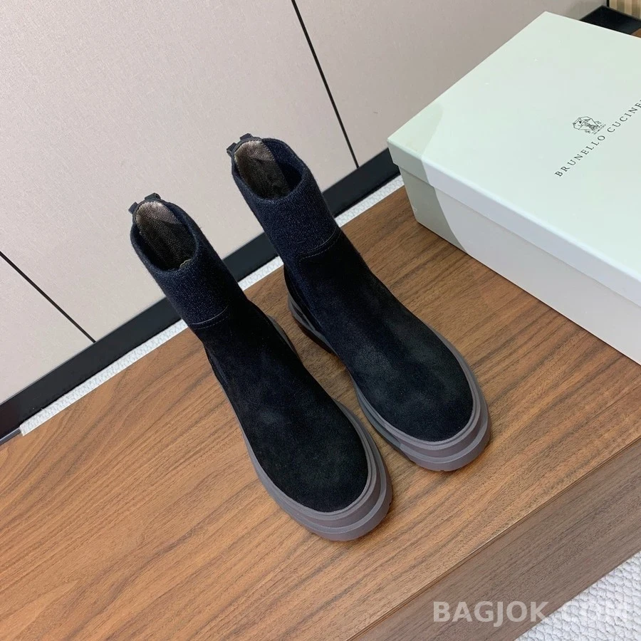  브루넬로 쿠치넬리 니트 패널 스웨이드 부츠 상세 이미지