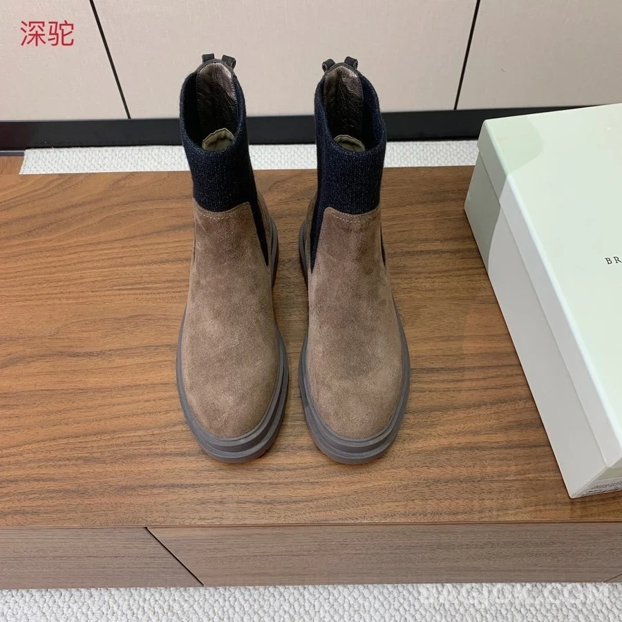  브루넬로 쿠치넬리 스웨이드 니트 첼시 부츠 상세 이미지