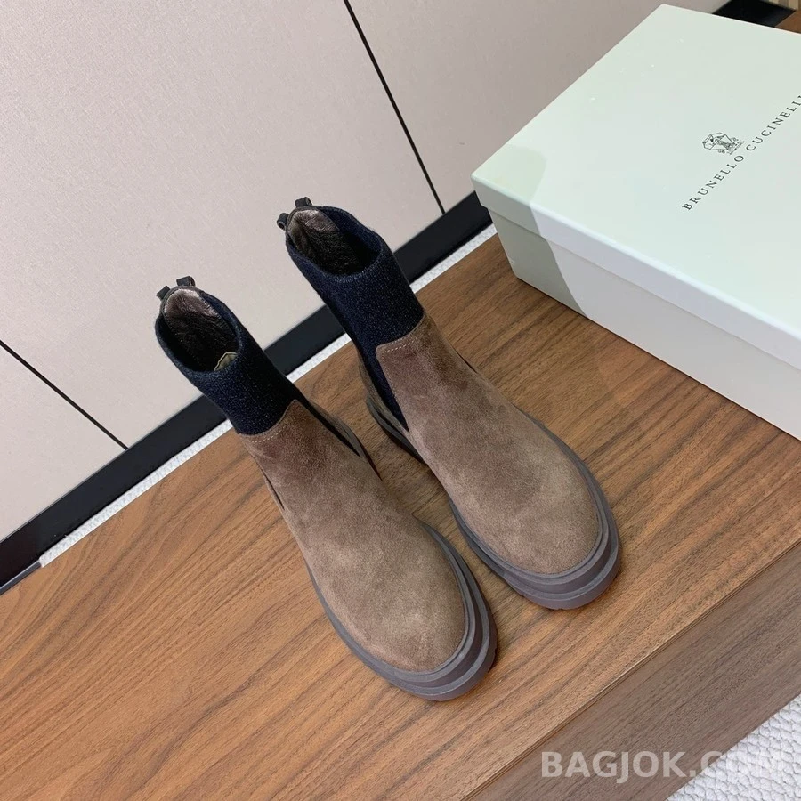  브루넬로 쿠치넬리 스웨이드 니트 첼시 부츠 상세 이미지