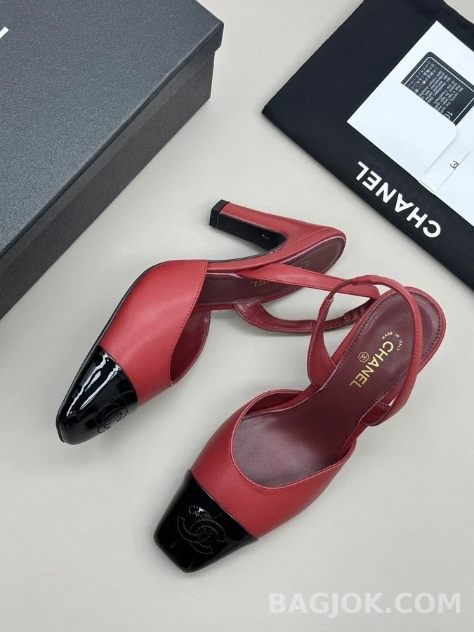 샤넬 샤넬 로고 스퀘어 토 슬링백 힐 상세 이미지