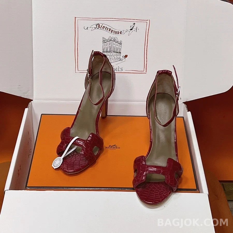 에르메스 에르메스 악어 엠보싱 H 힐 샌들 상세 이미지