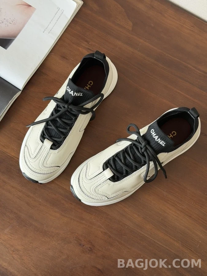 샤넬 샤넬 가죽 니트 패널 스니커즈 상세 이미지