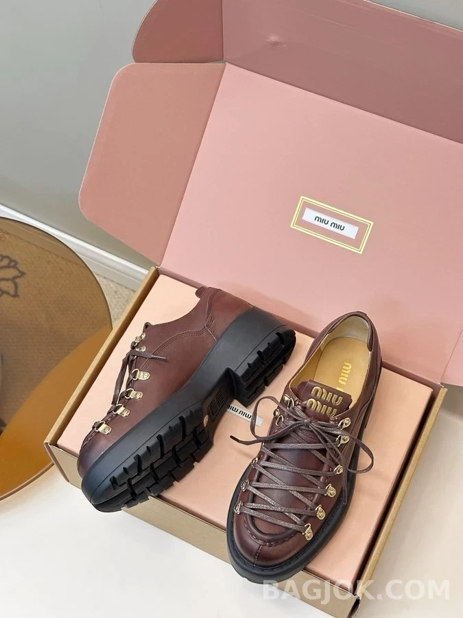 미우미우 미우미우 플랫폼 레이스업 로퍼 상세 이미지