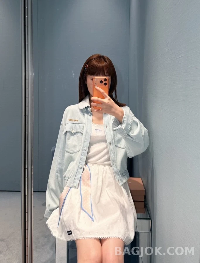 미우미우 미우미우 탈착식 레이스 칼라 데님 자켓 상세 이미지