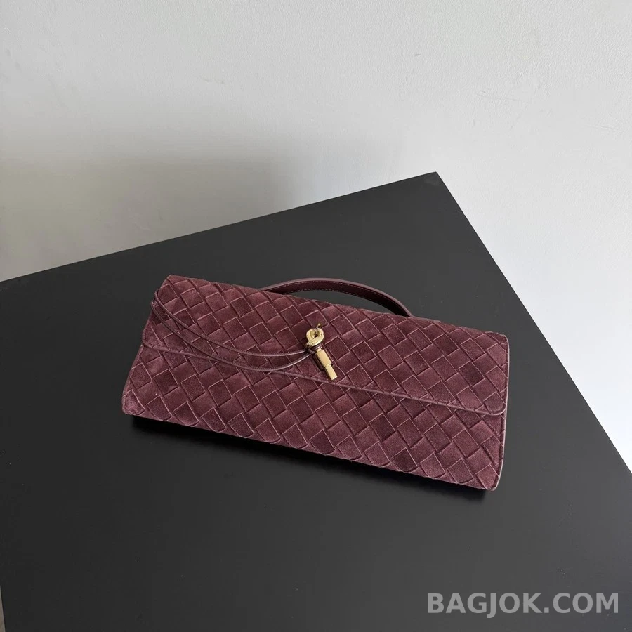 보테가베네타 보테가 베네타 더 노트 인트레치아토 스웨이드 탑 핸들 클러치 상세 이미지