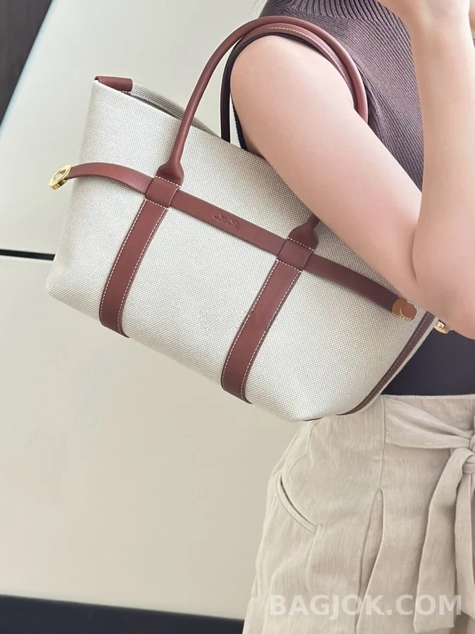  로로피아나 발레 캔버스 레더 토트백 상세 이미지