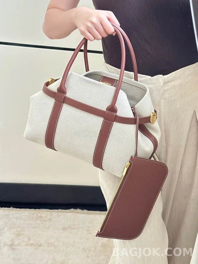  로로피아나 발레 캔버스 레더 토트백 상세 이미지