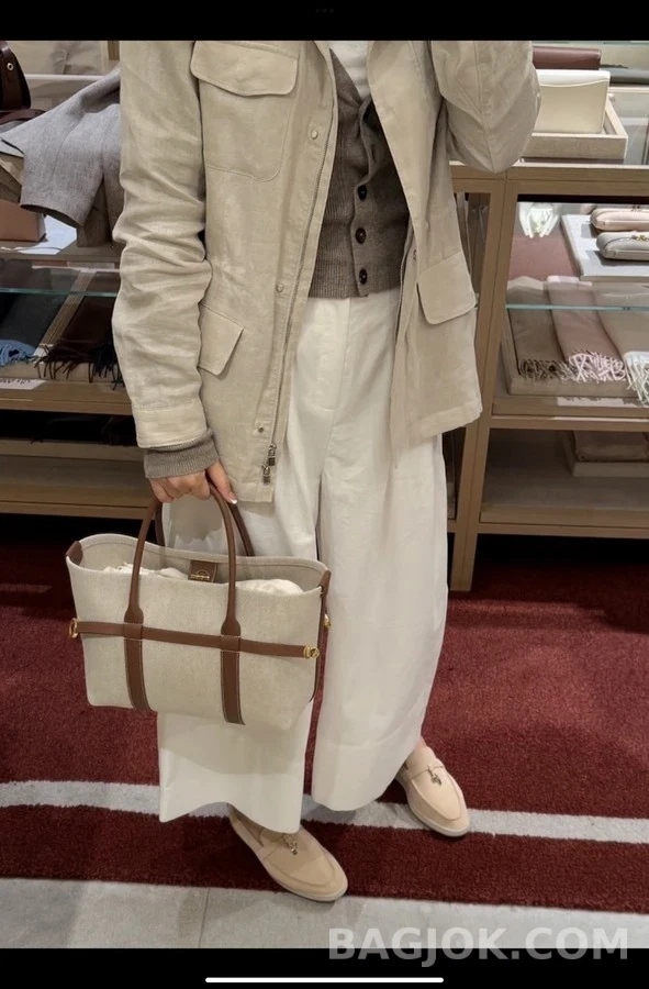  로로피아나 발레 캔버스 레더 토트백 상세 이미지