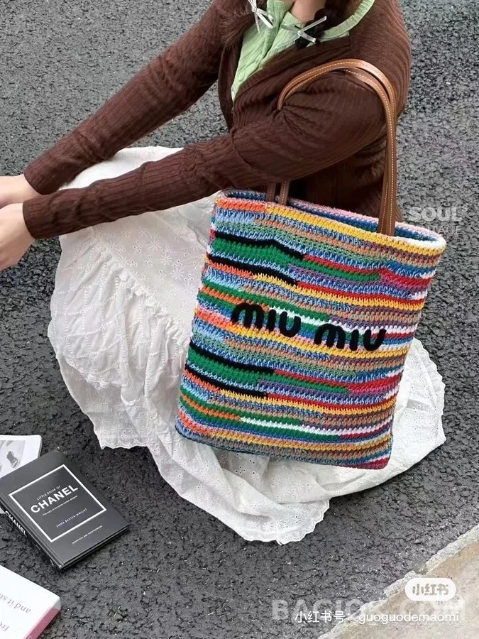 미우미우 미우미우 멀티컬러 크로셰 토트 백 상세 이미지