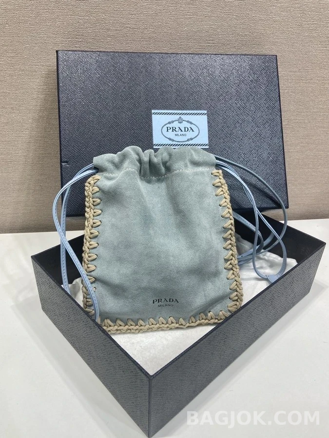 프라다 프라다 스몰 크로셰 및 가죽 버킷 백 상세 이미지