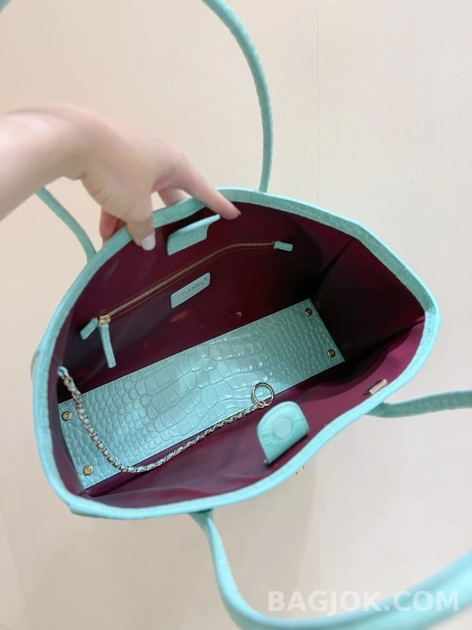 샤넬 샤넬 스몰 쇼핑백, 악어 엠보싱 카프스킨 & 톤 메탈 상세 이미지