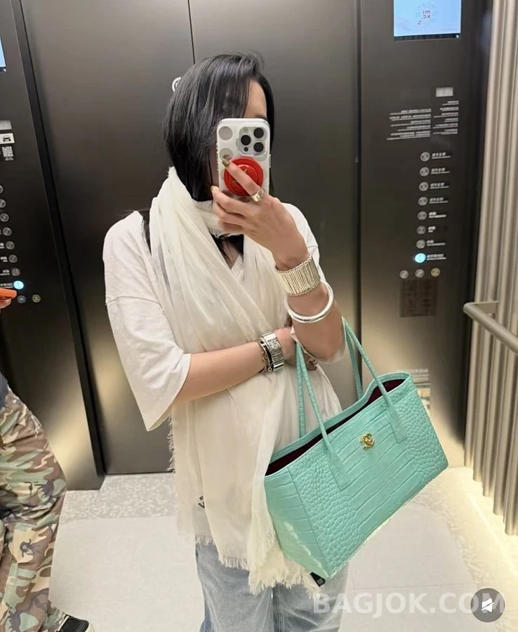 샤넬 샤넬 스몰 쇼핑백, 악어 엠보싱 카프스킨 & 톤 메탈 상세 이미지